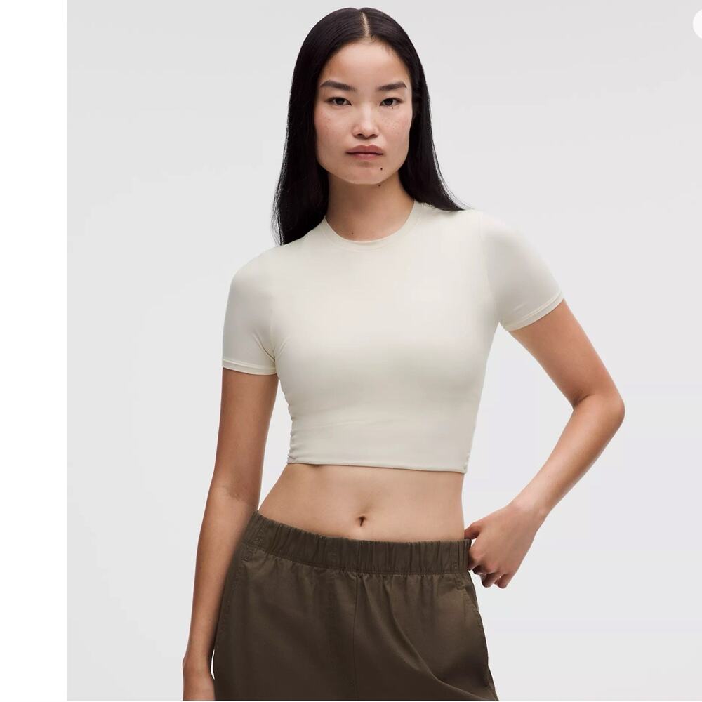 NEW Lululemon Wundermost Soft Nulu Crewneck Cropped T-Shirt Tee Shine Ivory XS
